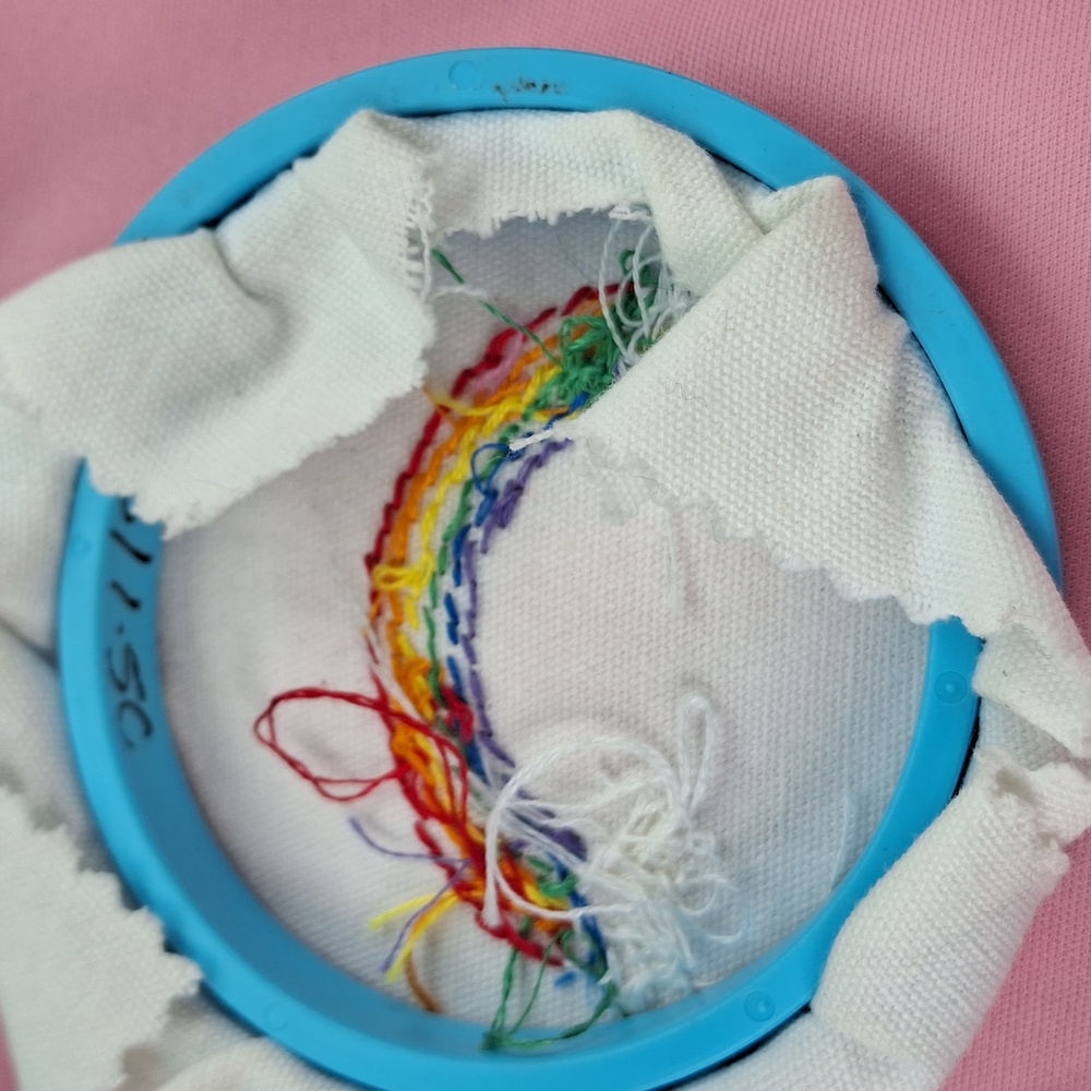 Hand-Embroidered Rainbow Hoop Art Patch - Picture 2 of 2